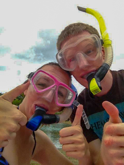 couple in snorkeling gear at Peanut Island