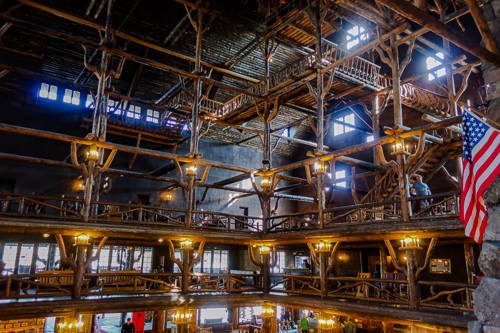 interior of the old faithful inn at yellowstone national park log cabin